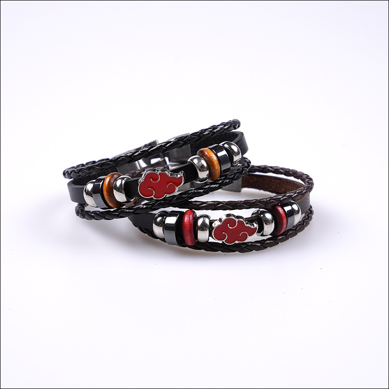 Retro Naruto Akatsuki Tissue Hongyun Bracelet Leather Braided Alloy DIY Bracelet Popular Jewelry Wholesale