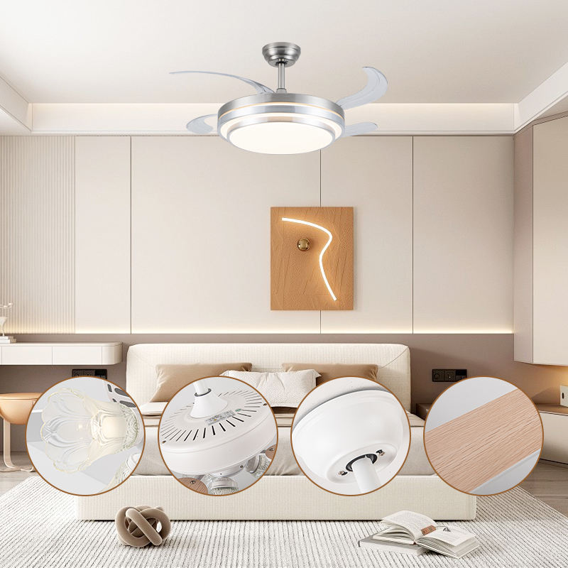 Four-Leaf Fan Lamp Living Room Bedroom Dining Room Ceiling Fan Lamp Remote Control Led Aluminum Fan Blade Electric Fan Chandelier Best-Selling Model