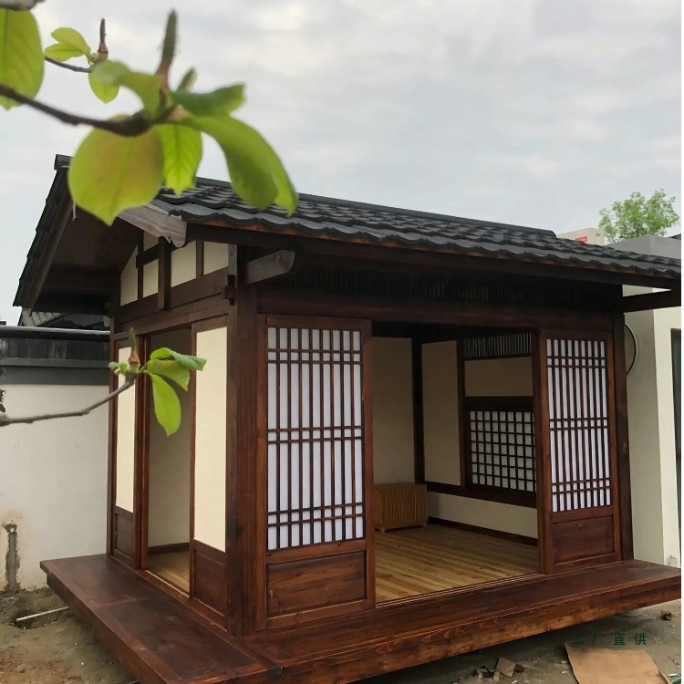 网红小木屋户外防腐木别墅日式亭茶室中式农村小院造景庭院小房子