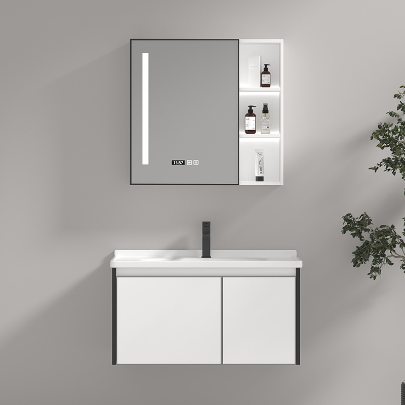 Mueble de baño de aluminio de espacio de cerámica lavabo integrado lavabo de aleación de aluminio combinación de gabinete de baño