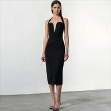 【清仓特价款】欧美女装性感包臀深V挂脖连衣裙高档气质法式礼服