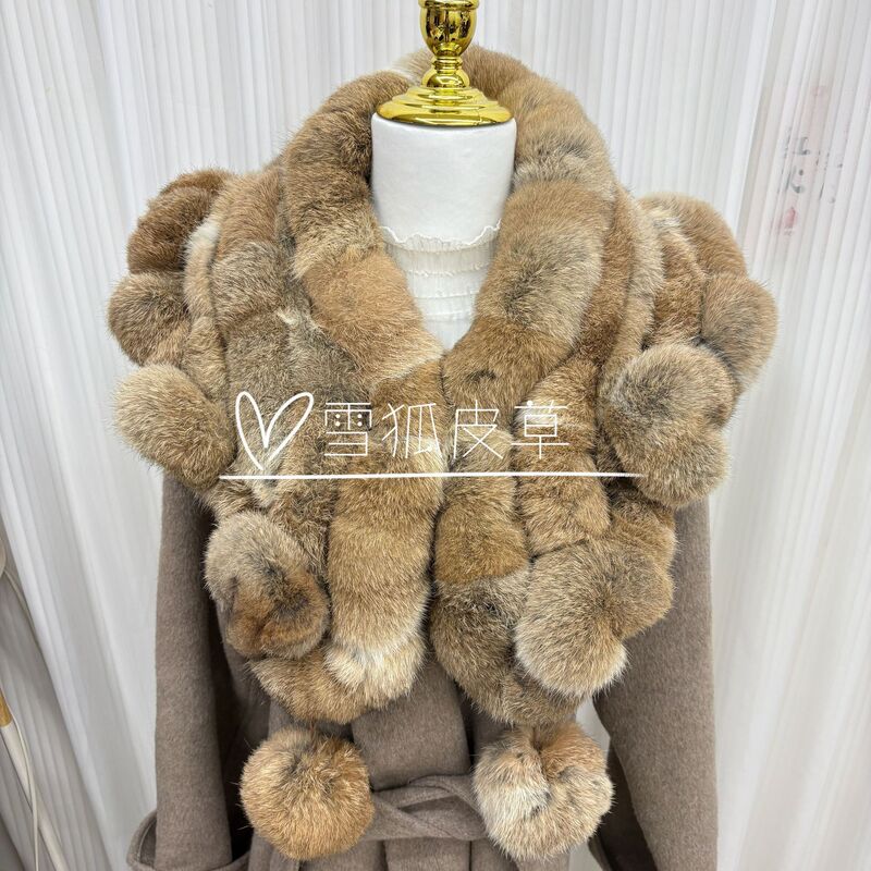 Korean Genuine Rabbit Fur Triangle Shawl Winter Warm Neck Protector Stylish Double-Sided Thickened Fur Scarf Cape