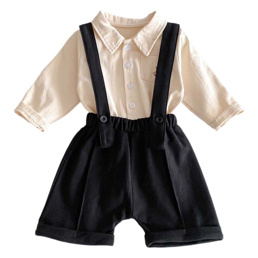 2024 primavera nuevo oso bordado de los muchachos camisa de manga larga del bebé de estilo coreano de color sólido simple cardigan top