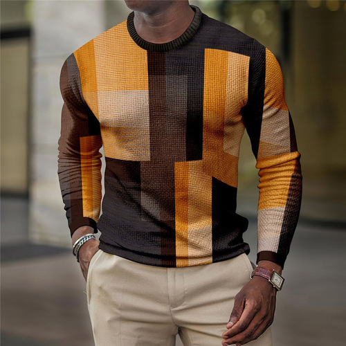 Men's European Size Checkered Print Long-Sleeve Shirt and Thin Sweatshirt for Spring and Autumn New Cross-Border Foreign Trade Supply
