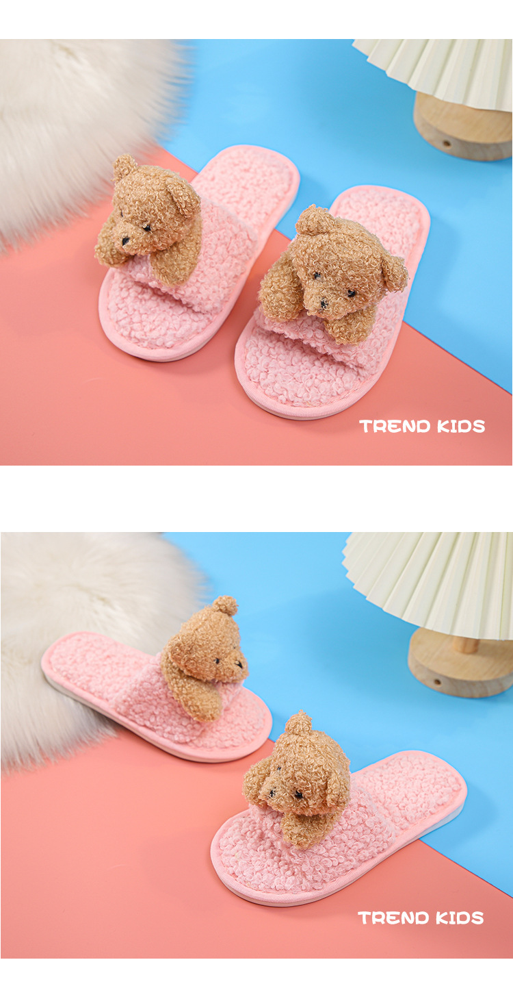 Children's Lamb Hair Open-toed Slippers Non-slip Plush Flat-heeled Soft-soled Slippers display picture 7