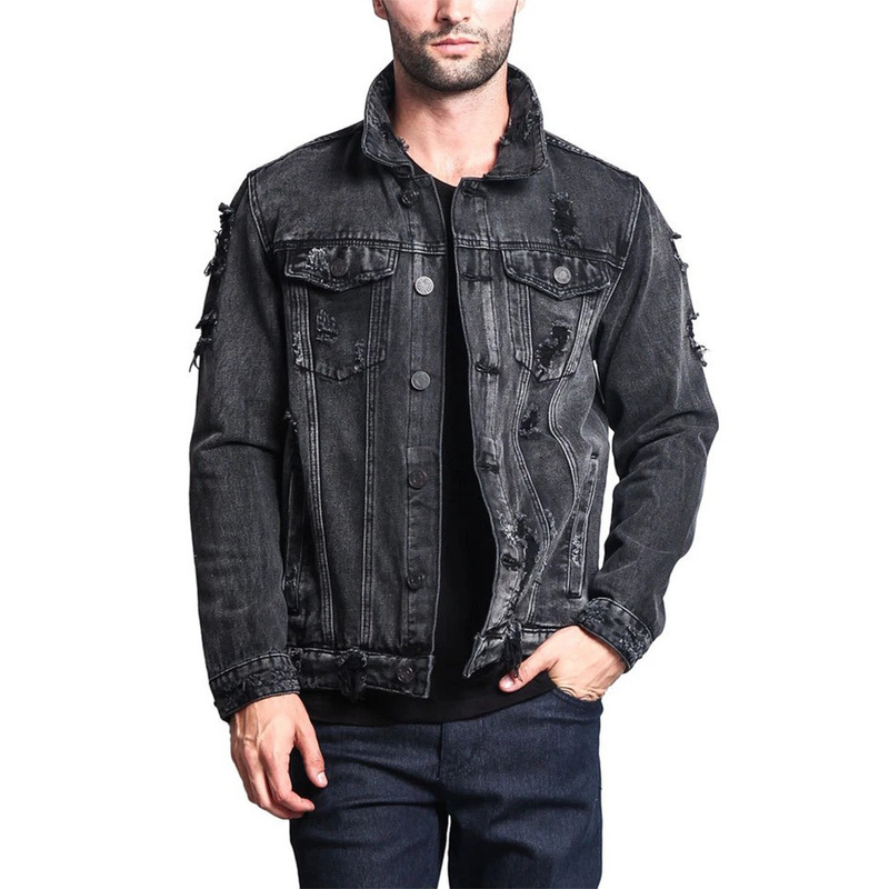 European and American Hot-Selling Denim Jackets, Casual Solid Color Jackets, Ripped Button-Up Work Jackets for Men, Available for Dropshipping European and American Hot-Selling Denim Jackets, Casual Solid Color Jackets, Ripped Button-Up Work Jackets for Men, Available for Dropshipping