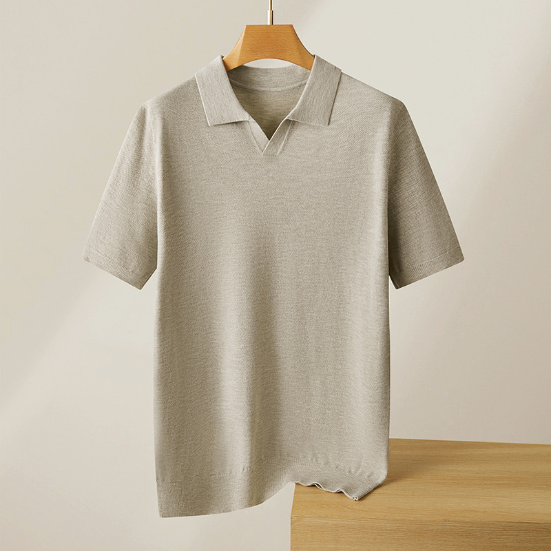 2024 otoño y invierno hombres sueltos con solapa de manga corta camiseta de punto para aumentar el peso de la gorda hombre suéter de lujo ligero base