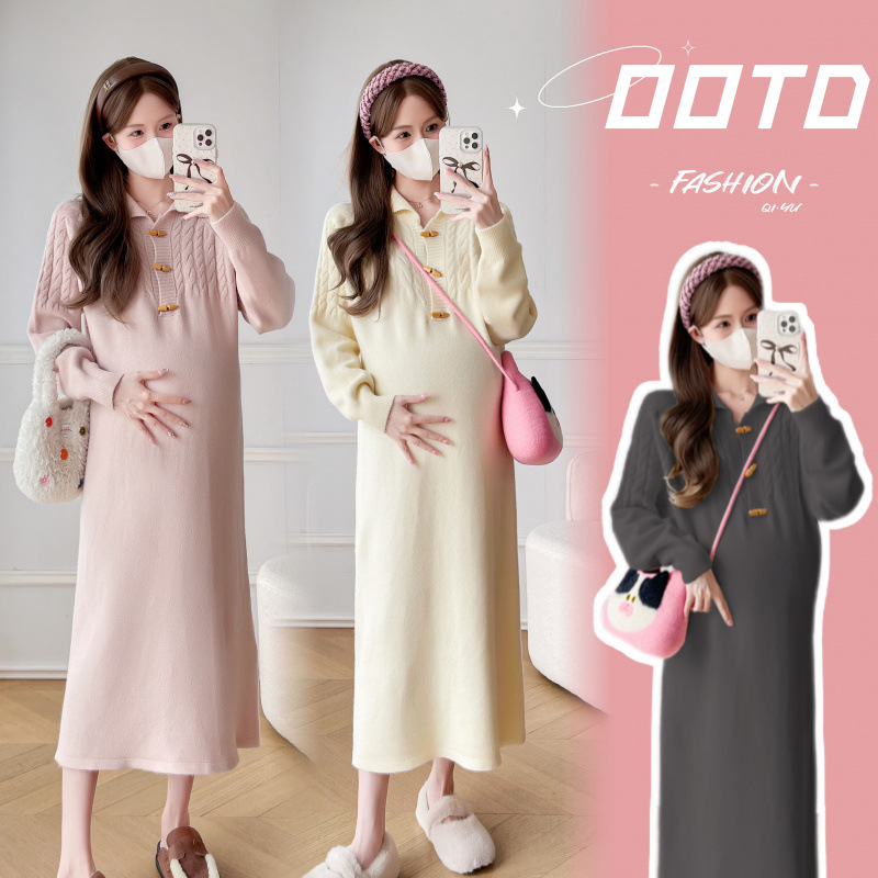 in stock Maternity Sweater Dress Autumn and Winter 2024 New High-end Sense Small Long Knitted dress Autumn