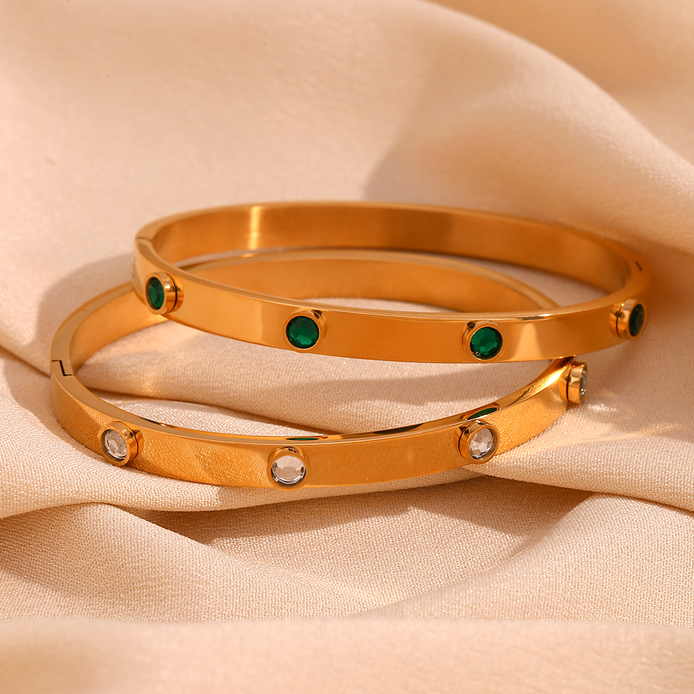 Stainless Steel Round Zircon Buckle Bracelet