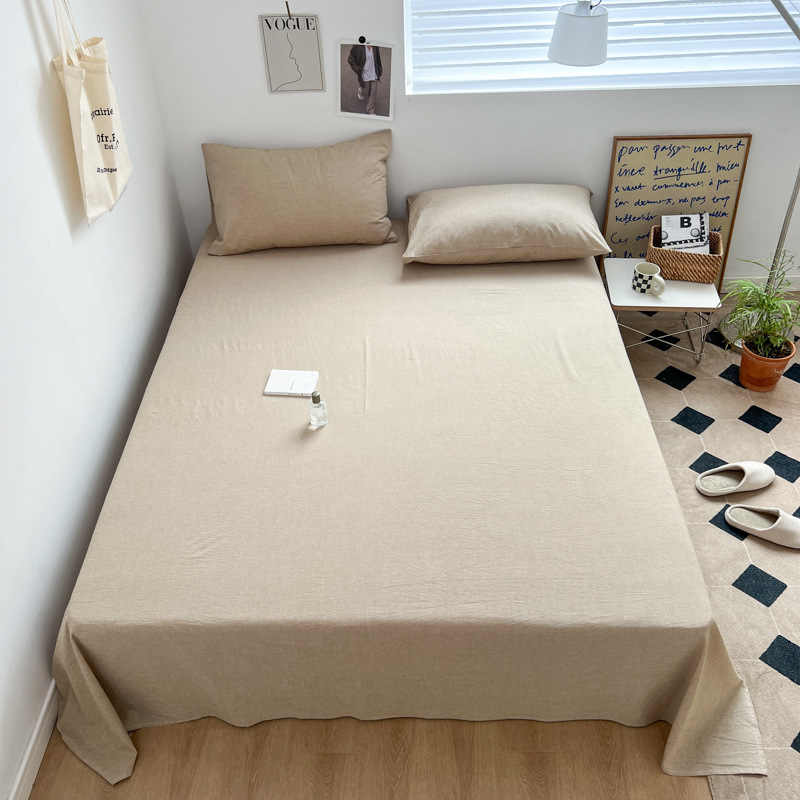 Sábana individual de algodón puro teñido en hilo, lavado, para dormitorio estudiantil, funda de almohada individual/doble, 100% algodón, suave para la piel, algodón puro de los años 60.