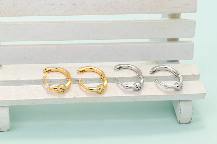 Zirconium, copper earrings, glossy accessory, Korean style, micro incrustation, European style, simple and elegant design, 750 sample gold