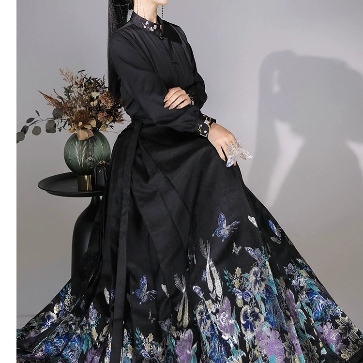 [Шаг за шагом цветок] Ханьская одежда женская Ming Han элементы Национальный Стиль Повседневная рубашка со стоячим воротником Улитка лошадь лицо Юбка Лето Новинка