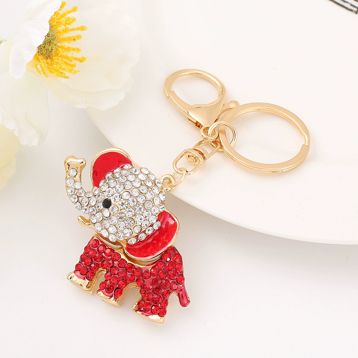 Ф fashionable metal elephant keychain with car crystal rhinestones, promotional gift pendant wholesale