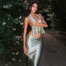 欧美风2024夏季新款女装气质性感镂空露背系带背心包臀半身裙套装