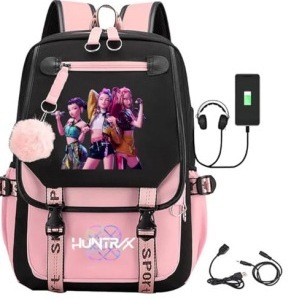 kpop猎魔女团电影周边印花双肩背包书包学生校园带毛球背包|undefined
