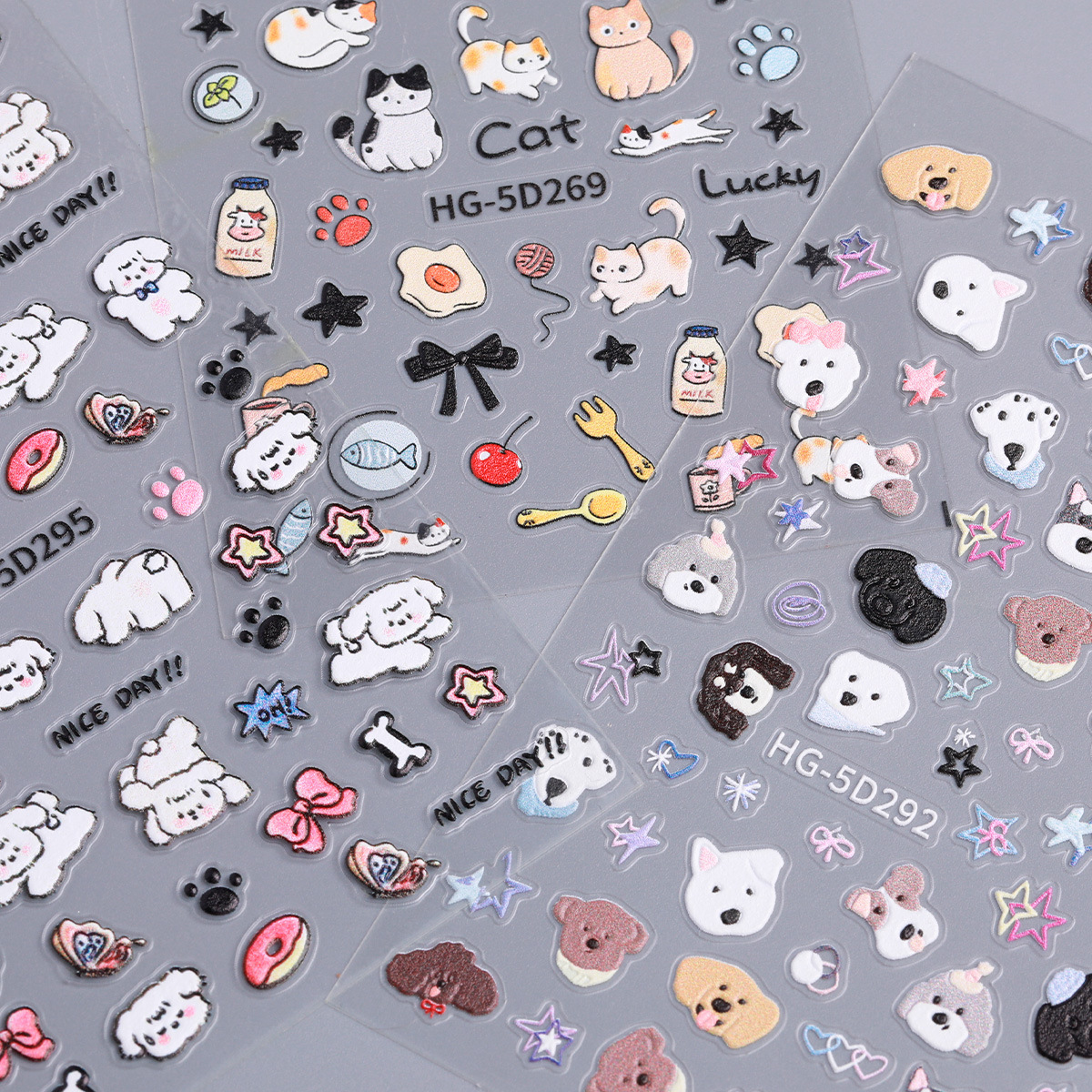 Ins cute perro pegatinas de uñas joyas en relieve japonés adorable gato DIY patrón pegatinas de uñas HG