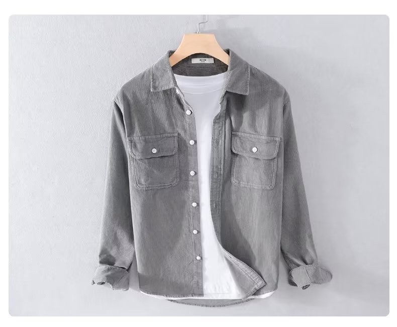 Men's Clothing Men's Style Corduroy Long Sleeved Shirt Casual Solid Color Trendy Jacket For Spring And Autumn_viptrois.com