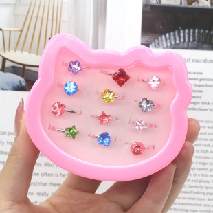 New children's ring 12 love boxed rhinestone children's toy thumb ring multi-store cross-border supply mesons