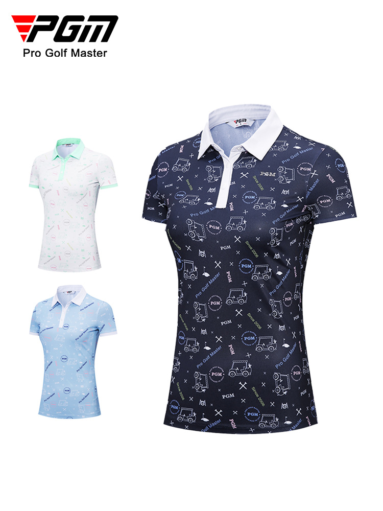Áo thun golf nữ tay ngắn in họa tiết — KUZ146-Quần kaki, KUZ146-Quần màu xanh nước biển, KUZ146-Quần Trắng, YF562-Áo màu trắng