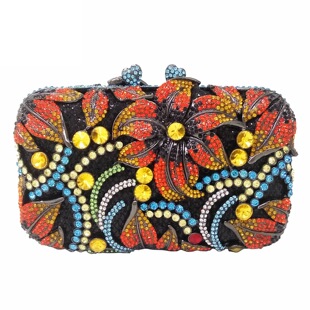 FGG totes bag European and American metal diamond Women's bag flower pattern evening bag rhinestone hand-held banquet women's bag