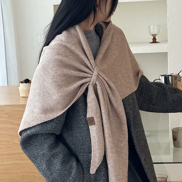 Autumn and Winter Solid Color Wool Blend Cross-Knit Shawl for Women, Winter Warm Neck Warmer, Cape, and Outerwear Shawl