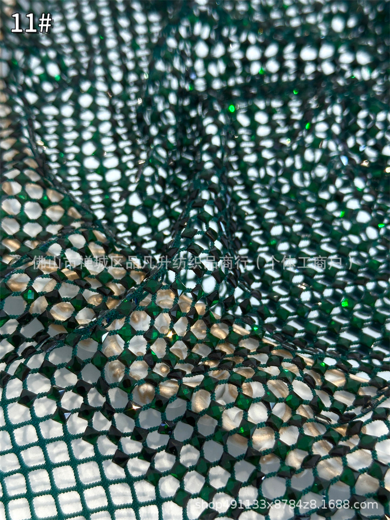 Fabricantes de venta al por mayor tortuga de vidrio caliente taladro tela de malla elástica cena de fiesta espectáculo de escenario tela de vestido