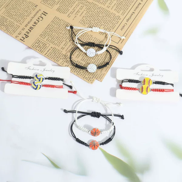 Woven Sports-Style Bracelet with Football, Basketball, Volleyball, and Tennis Themes, Adjustable for Men and Women, Couple Style