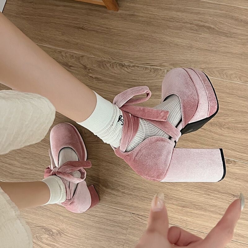 Thick-Soled Internet Celebrity Flats with Thick Heels, Palace Style, Pure Lust Style, 2024 French Retro Pink Mary Jane Shoes to Increase Height