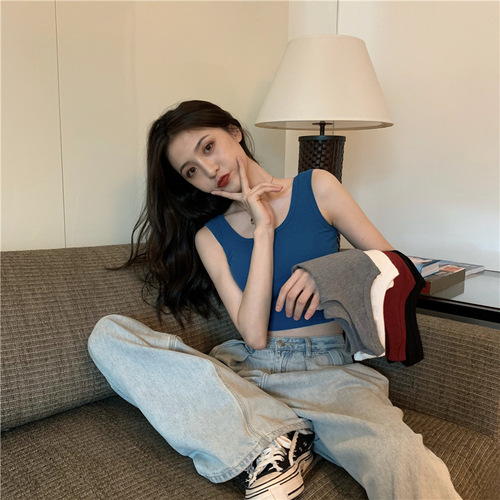 High-waisted, short, navel-baring design, niche outer wear, small strappy racer vest for women, sleeveless top