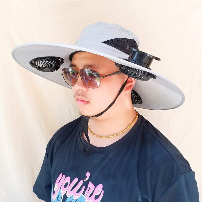ソーラーファン付き帽子、一体型釣り帽子、男性用アウトドア登山帽子、ファン付き帽子、600mAh、スチールリング付き|undefined