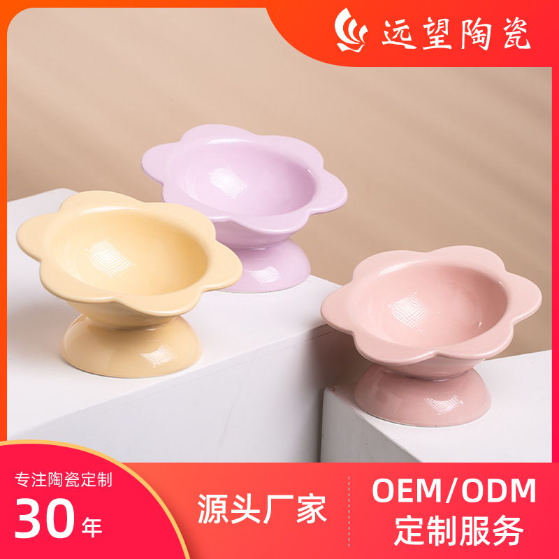 Fábrica al por mayor muestra personalizada tazón de cerámica para gatos macaron maceta maceta fábrica de color pequeño fresco comida para mascotas