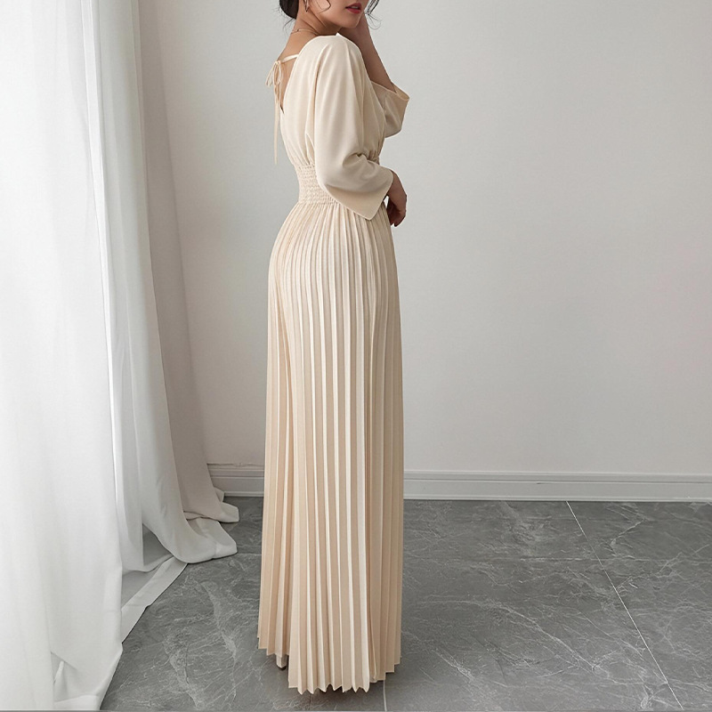 Novedad 2026: Mono de verano para mujer, estilo europeo y americano, elegante, de color liso, con pliegues y cintura ajustada, de pierna ancha. image 4