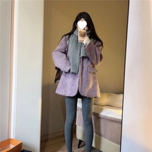 紫色西装呢子大衣女2024秋冬季新款毛呢外套高级感小个子韩系短款