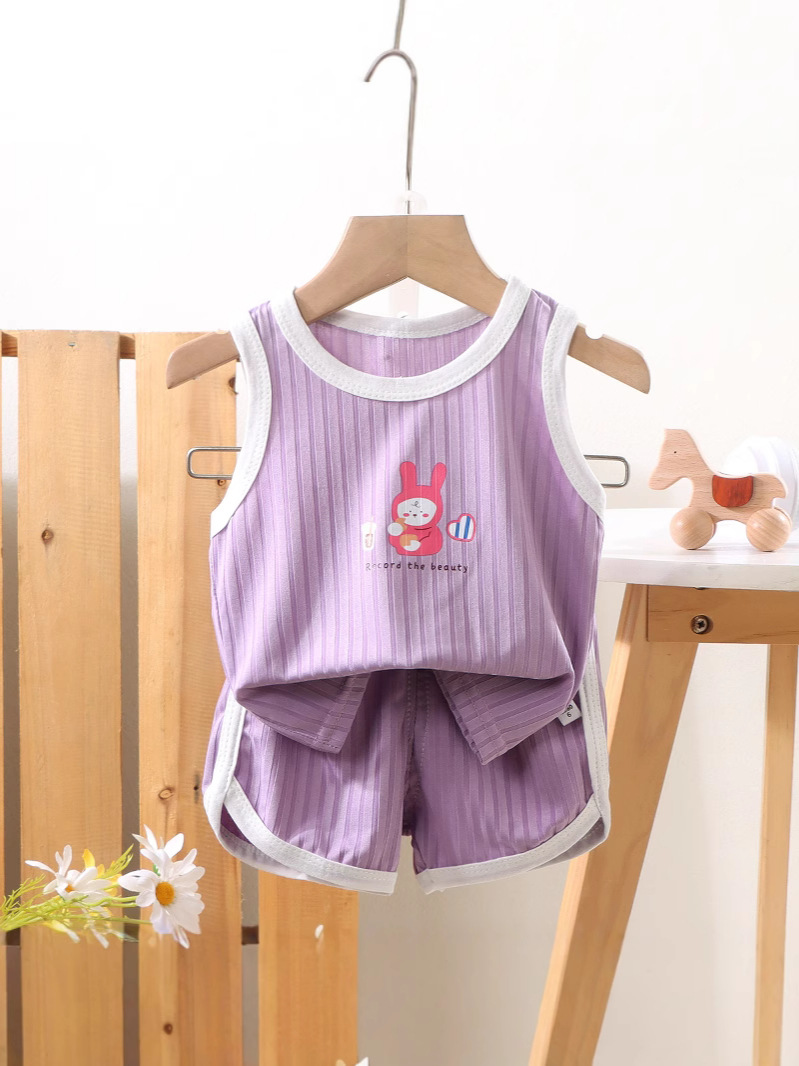 Nueva ropa para niños niñas verano cuello redondo sin mangas camiseta niños chaleco estampado de dibujos animados bebé verano estilo occidental top