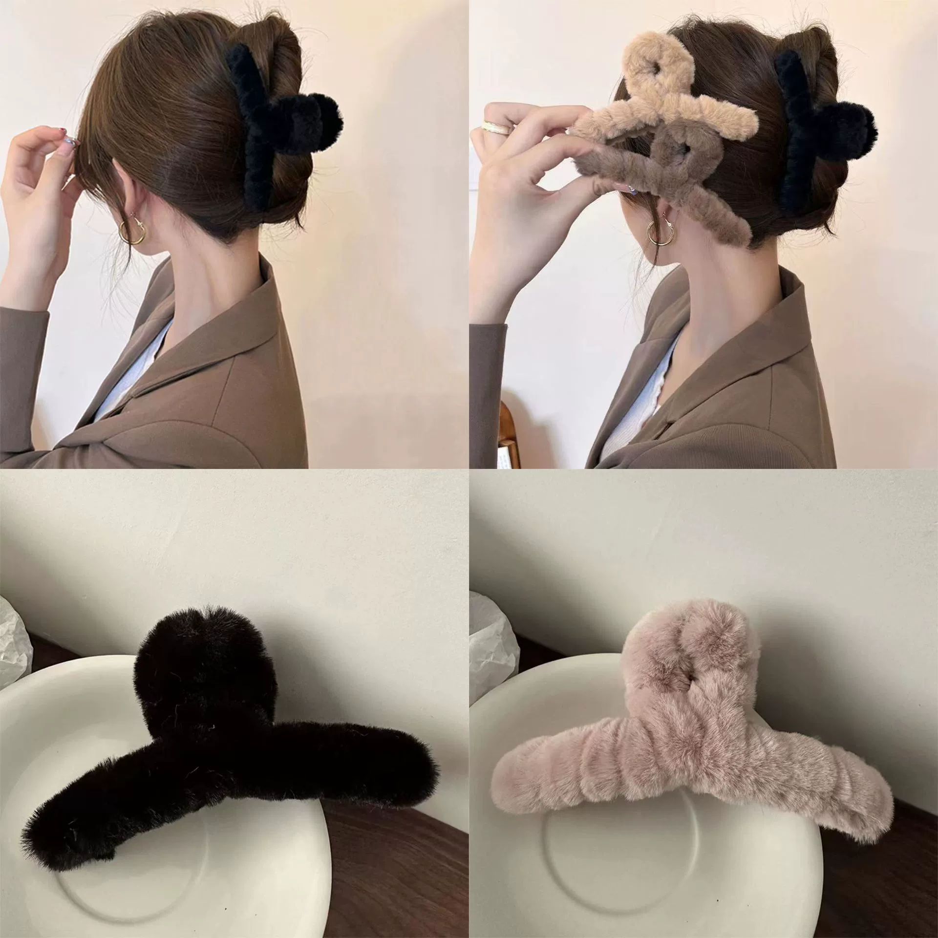 Осенне-зимняя большая плюшевая заколка для волос сзади голова заколка для волос богиня простой темперамент шпилька пушистая акула зажим аксессуары для волос