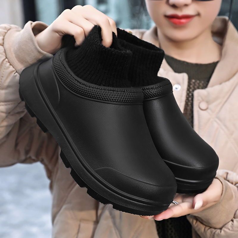 2025 Cotton Slippers for Women, Winter Outer Wear, Waterproof Socks, Shoes, Velvet Warm Rain Boots, Chef Shoes, Thick-Soled Snow Boots for Men