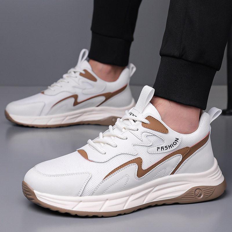 Giày thể thao nam da thật thoáng khí đế mềm, giày sneaker casual chạy bộ ngoài trời, gót 3-5 cm — HA8805 màu trắng, HA8805 màu đen