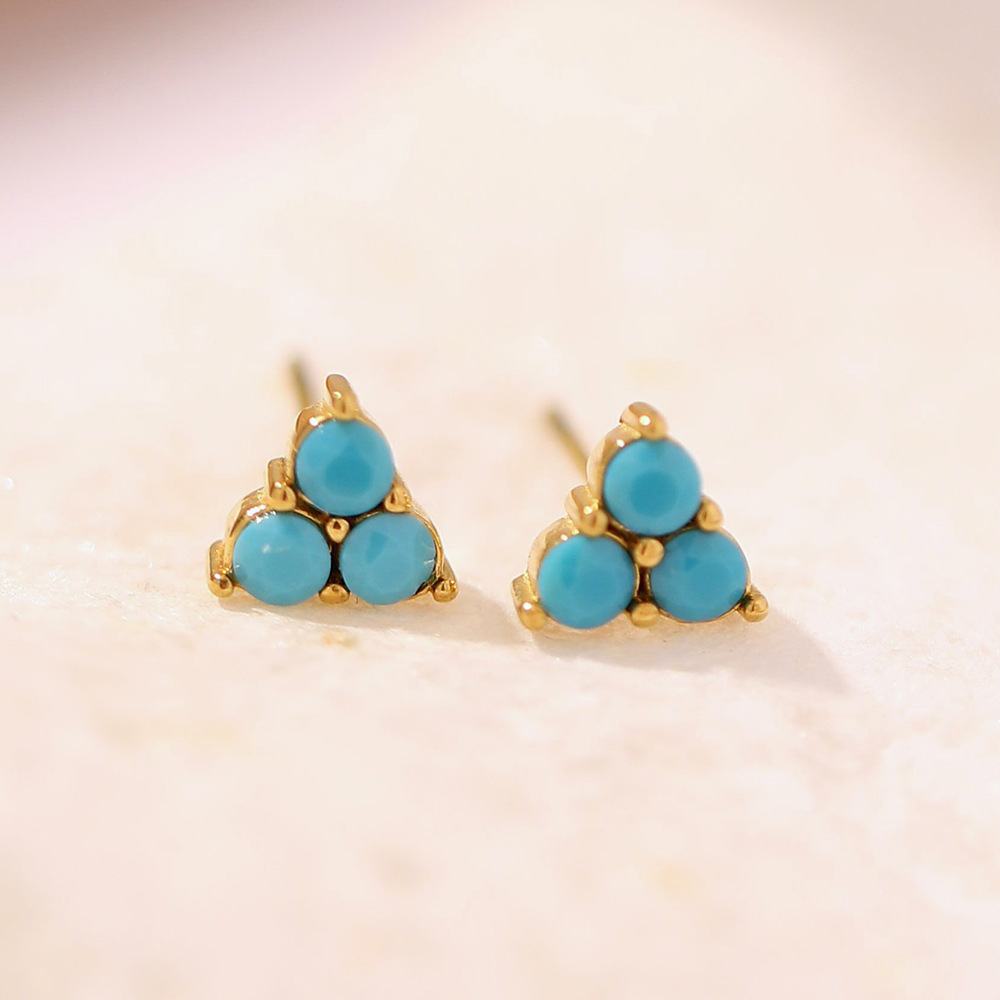 Fashion Triangle Stainless Steel Ear Studs Gold Plated Turquoise Stainless Steel Earrings