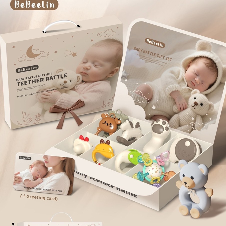 Comercio exterior infantil tranquilizar juguetes campana bola hamanton campana mordida hervida caja de regalo de goma de dente juguetes de educación temprana para bebés
