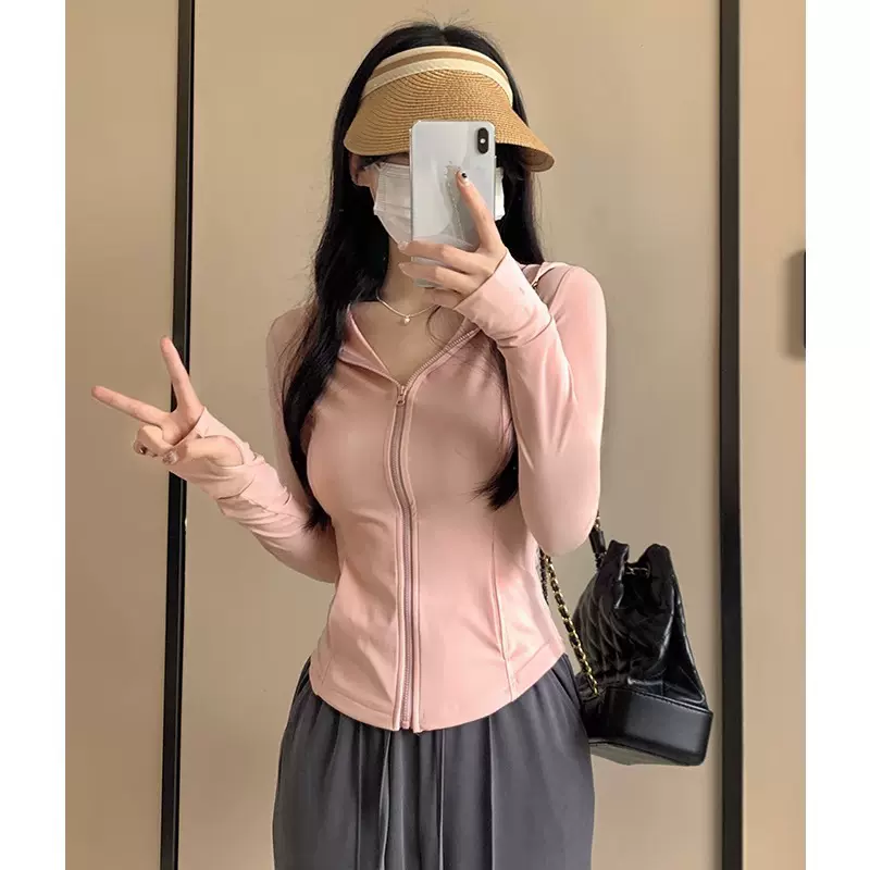凉感防晒衣透气显瘦上衣瑜伽服防紫外线户外冰丝短款防晒服女外套