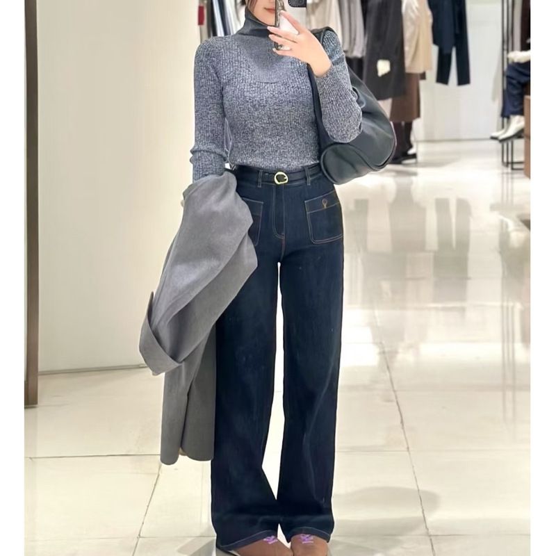 现货 简约复古拉链领针织衫女小禾风春秋修身显瘦打底毛衣Y1488|undefined