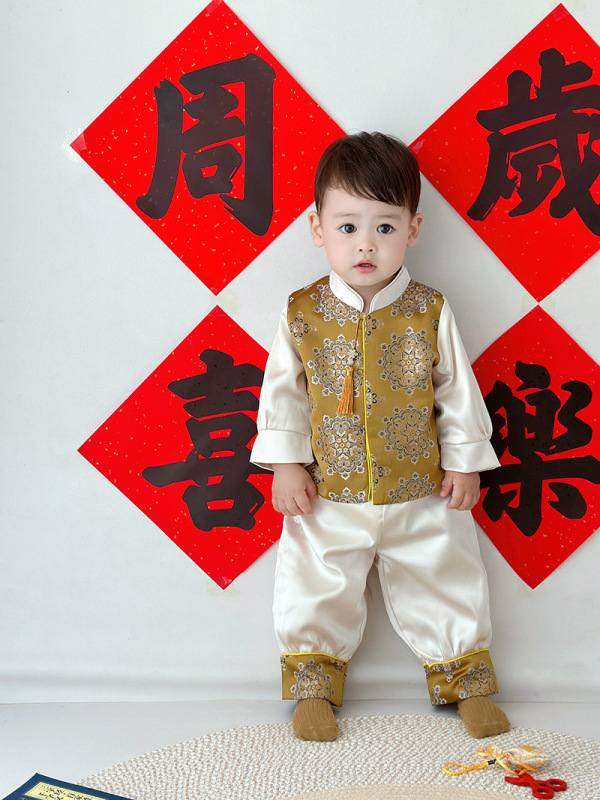 男童周岁礼服新中式唐装儿童春秋款百天宴喜庆套装宝宝生日宴衣服|undefined