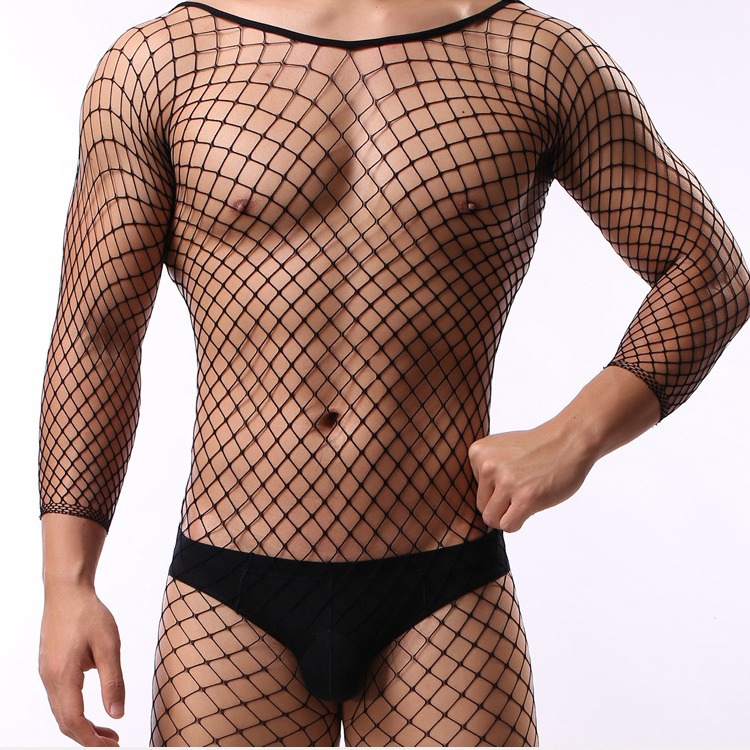 男性の中網の連体のネットの靴下の透明な高弾力の靴下の男性の前後の透かし彫りの股のワンピースのストッキング