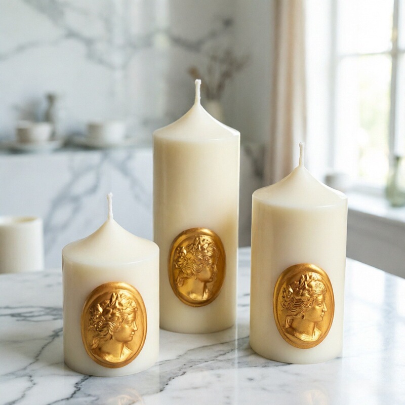Classic European-Style Retro Pillar Candles with Gold Hand-Painted Portrait Designs, Wholesale Aesthetic Gifts, Handmade Ornaments