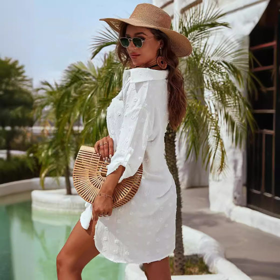 Cross-border European and American women's dress independent station 2023 new jacquard irregular lace shirt skirt blouse