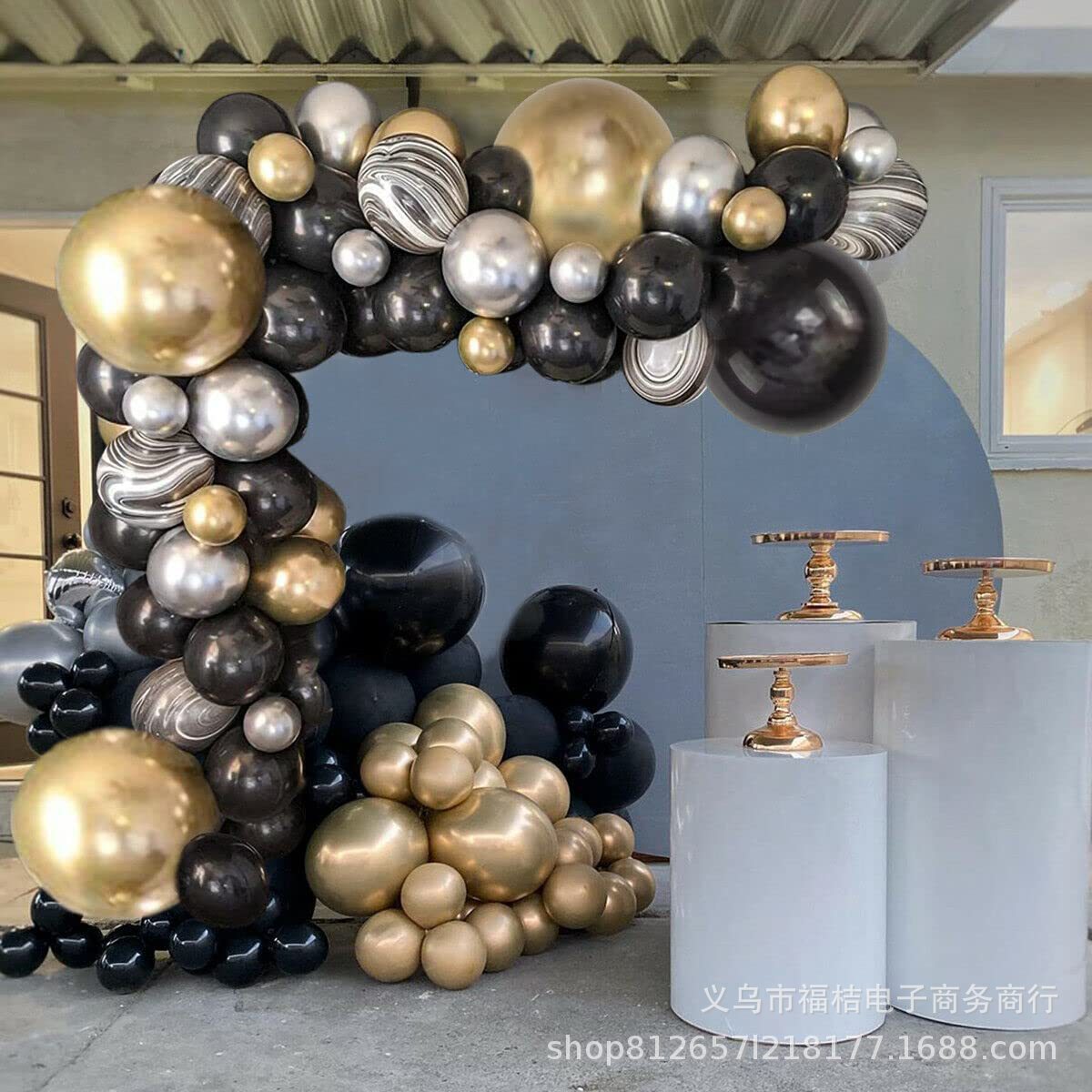 Golden metal latex black balloon