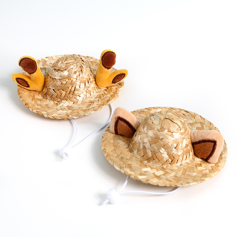 Mascota protección solar verano lindo Rana asta de zorro oreja sombrero fresco sombrero de paja gato perro accesorios de tiro