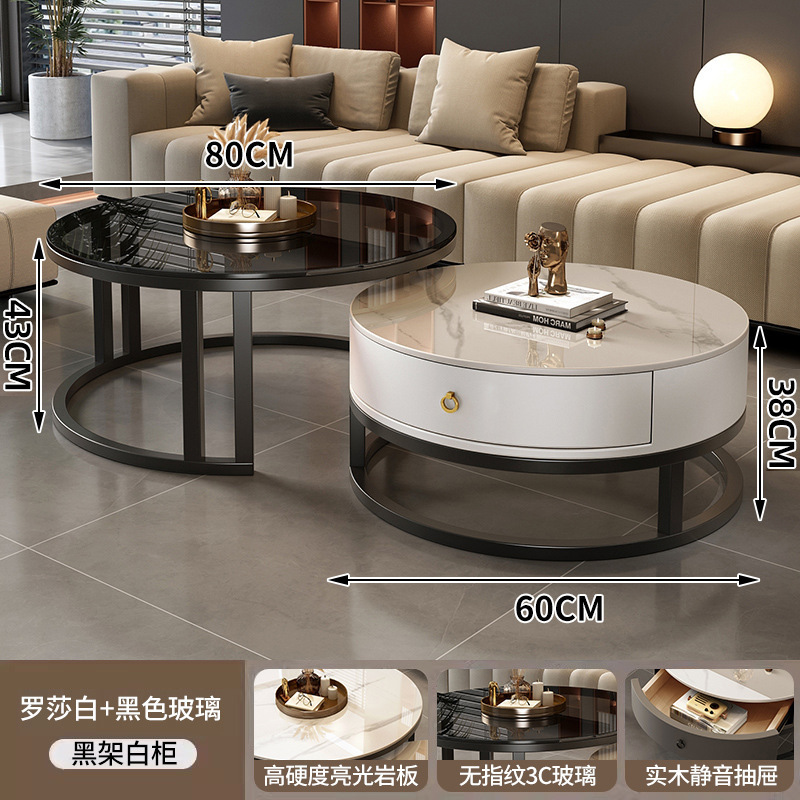 新款圆形边几岩板茶几客家用简约现代小户型轻奢家用小茶桌子|undefined