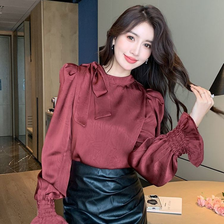 French Style Elegant Strap Bow Long Sleeve Shirt Women's Design Sense Niche Chic Shirt Top Spring and Autumn New