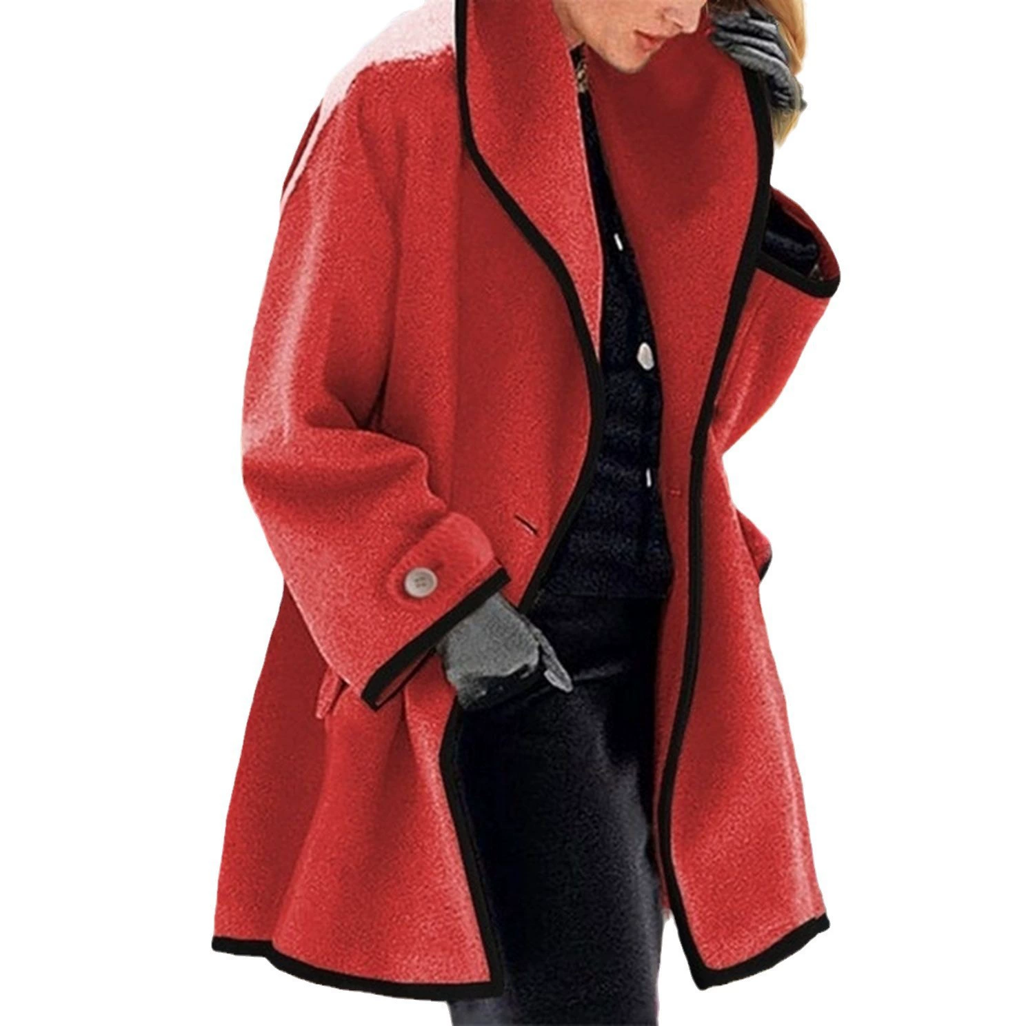 Fashionable demi-season multicoloured hoody, woolen coat, colored tape, jacket, round collar